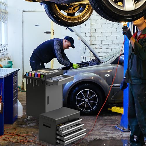 Image of Goplus Rolling Tool Chest, 5-Drawer Tool Box Organizer w /Lockable Wheels & Sliding Drawers & Detachable Top & Adjustable Shelf, Tool Storage Cabinet for Garage Workshop(Gray)