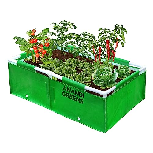 Image of Anandi Green's HDPE UV Protected 360 GSM Green Color Rectangular Plants Grow Bags Suitable for VegetableTerrace Gardening with PVC Pipe Support Pack of 1 (4X2X1.5 FIT)