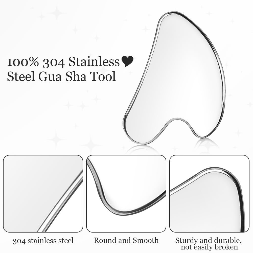 URAQT Gua Sha narzędzie do masażu, deska Gua Sha ze stali nierdzewnej, narzędzie do twarzy Gua Sha, do rzeźbienia szczęk i redukcji obrzęków, metalowa Gua Sha do masażu twarzy