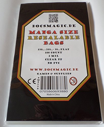 docsmagic.de 100 Resealable Manga Bags 5-9/10'x 8-6/10'+ 1-1/2' Flap- 2 Mil - Auto-Adhesivas Bolsas Protectoras