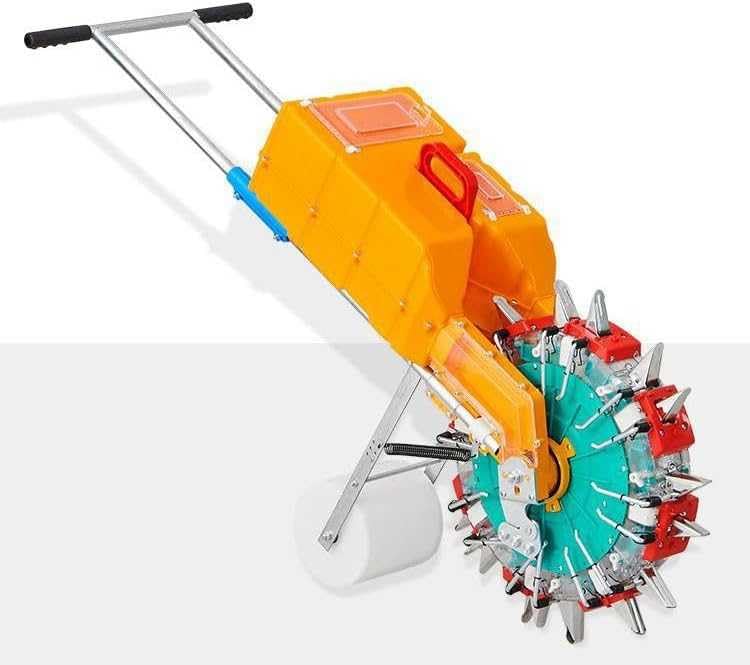 Sembradora manual con ruedas, sembradora de jardín de precisión de empuje manual para plantar áreas pequeñas, solución eficiente de siembra y fertilización