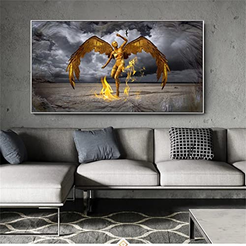 Diamond Painting Ange Doré Grand Format 50x100 cm avec Strass Complets pour Décoration Murale