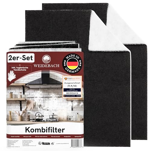 WEIDEBACH® 2x KOMBI-Filter für Dunstabzugshaube mit AKTIVKOHLE & FETTFILTER, 57x47 cm [zuschneidbar] – ca. 1,7 cm dick -, Dunstabzugshauben-Filter, Kombifilter Abzugshaube, Aktivkohlefilter Dunstabzug