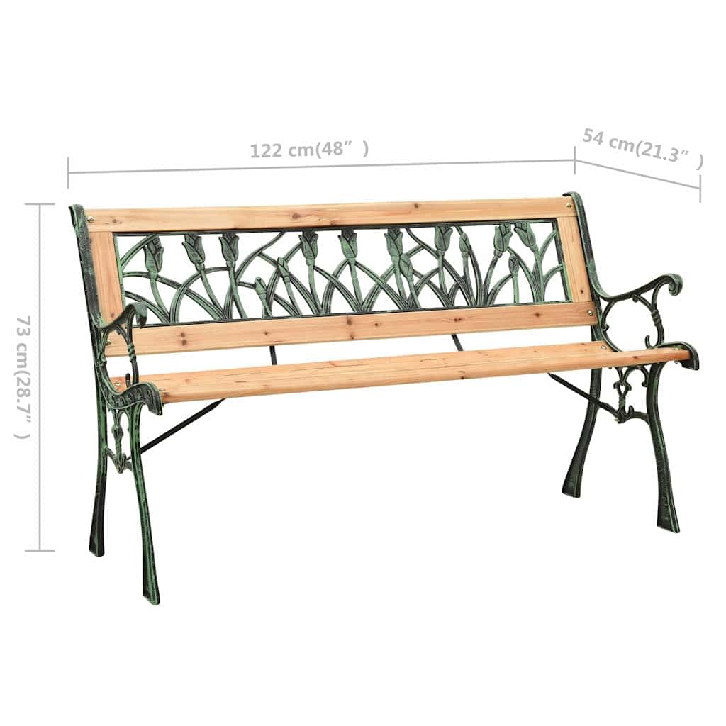 Banco de jardín de 122 cm, hierro fundido y madera maciza de abeto