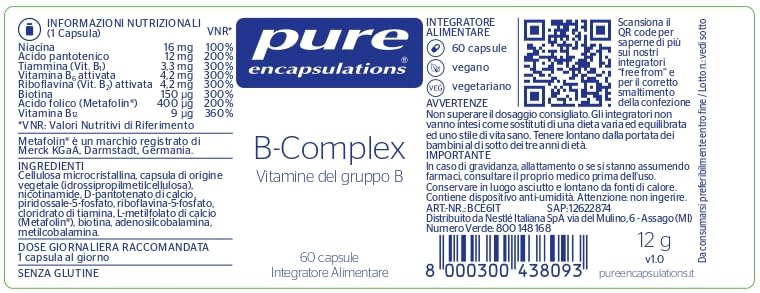 Pure Encapsulations - B-Complex Vitamine del Gruppo B - 60 capsules