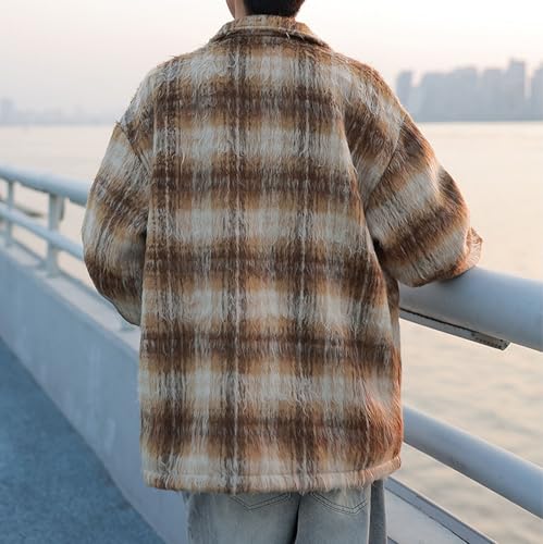NATHGAM Men's Plaid Flannel Shacket Jacket Vintage Oversized Wool Blend Shirt Coats Teen Boys Outdoor Button Casual Outwear2