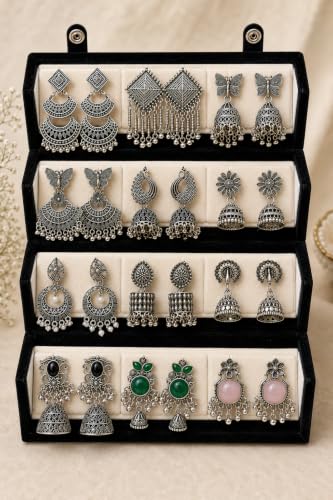 IVORRA Store IVORRA 12 Pair Oxidised Silver Plated Earrings Combo Set - Image 4