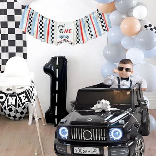 Image of Kriyokiaa Fast One Highchair Banner 1st Birthday Boy Race Car First Birthday Party Decorations Fast One Race Car Photo Prop Cake Smash