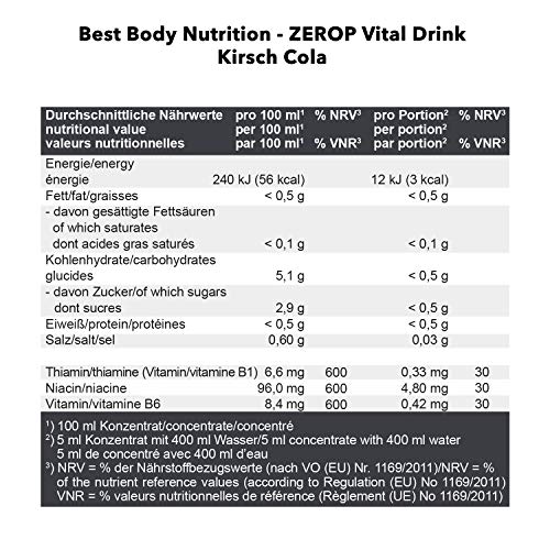 Best Body Nutrition Vital Drink ZEROP® - Kirsch-Cola, Original Getränkekonzentrat - Sirup - zuckerfrei, 1:80 ergibt 80 Liter Fertiggetränk, 1000 ml (Packung mit 2)