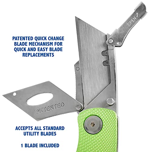 Image of Sheffield Folding Utility Knife, Accepts Standard Utility Knife Blades, Box Cutter Aluminum Handle, Razor Blades Included, For Home, Office, Trades, and Warehouse