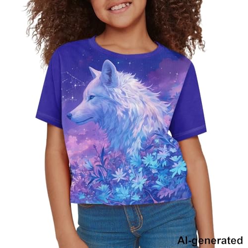 Image of Cute Crop Tops for Girls Short Sleeve Summer T Shirts Fashion Graphic Tees Crew Neck Pullover Tee 5-14 Years