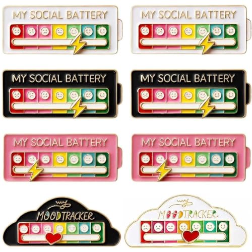 8 PCS Social Battery Pin My Social Battery Slider Pin Funny Interactive Brooch Enamel Pins Functional Cute Mood Pins 7 Days a Week for Clothing Decoration Backpacks Bags Hats Gifts