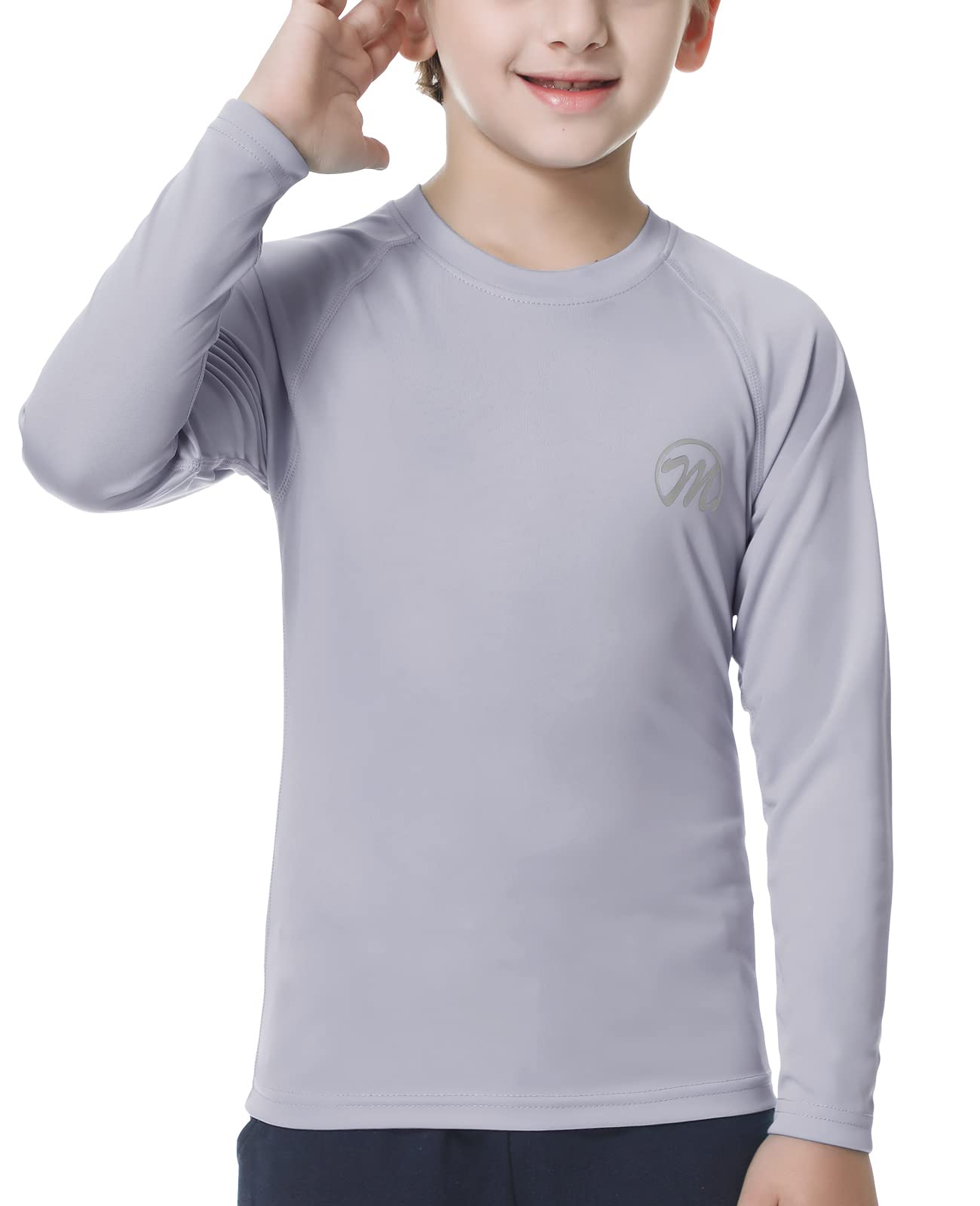 MEETWEEBoys Rash Guard Long Sleeve Girl UPF 50+ Sun Protection Shirt Swim Shirts Youth SPF Quick Dry Shirt Swimwear Sunsuits, Grey, 12-13 Years