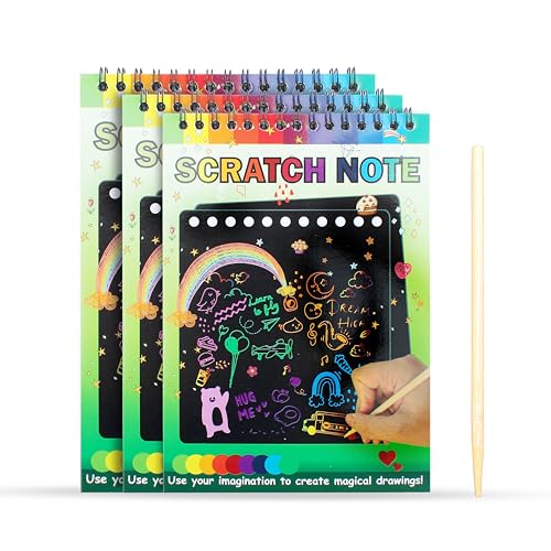 GLUN® Scratch Notepad with Magical Rainbow Color, Pencil Stick Notepad, Educational Toy for Kids, Wooden Stylus & 3 Drawing notpad for Girls and Boys (B0D8B74S8P) Amazon Price History, Amazon Price Tracker