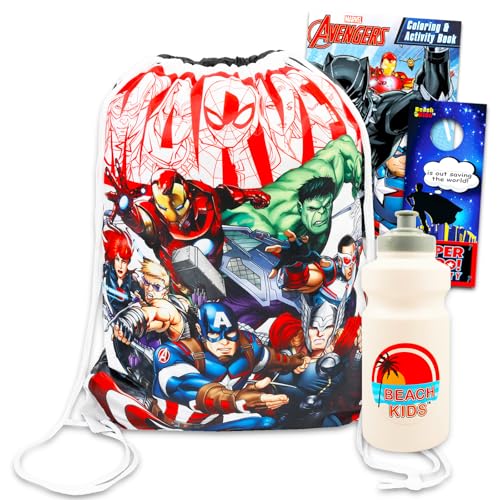 Avengers - Set da viaggio Avengers con borsa da viaggio Avengers, libro da colorare, bottiglia d'acqua, adesivi, altro ancora, set di attività Avengers per bambini e ragazzi, Borsa da viaggio