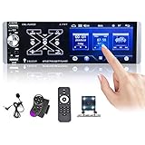 Single Din Car Stereo Touchscreen Car Radio 4.1 Inch Multimedia Player Bluetooth AM FM RDS Radio Receiver with Rear Microphone Input USB SD AUX Input + Rear View Camera & Steering Wheel Control