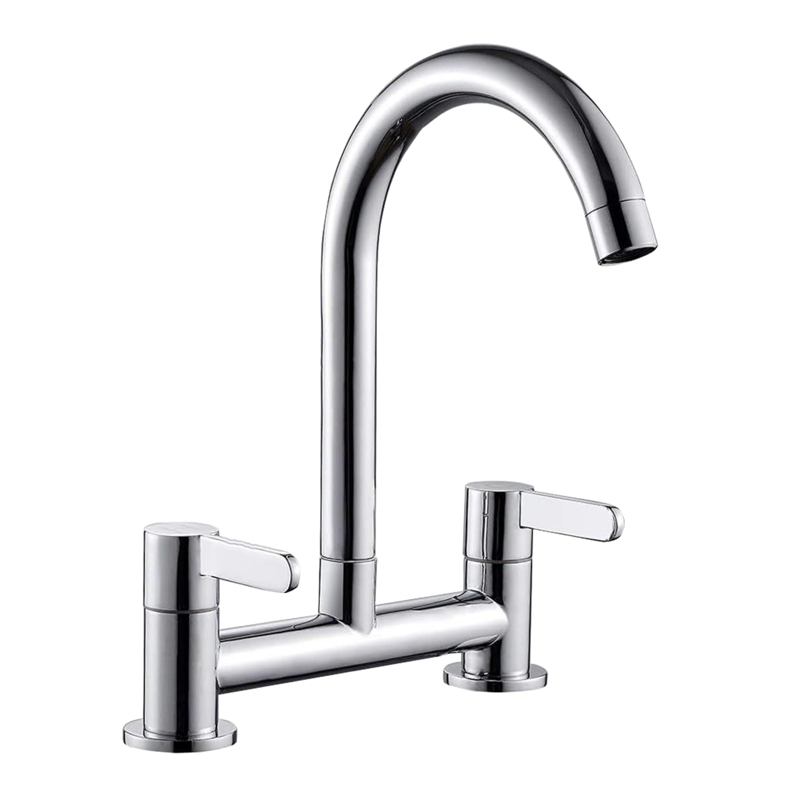 Kitchen Mixer Taps 2 Hole Dual Lever Bridge Rotable Stainless Steel Tap
