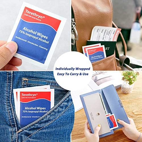 Antibacterial Wipes 75% Isopropyl Alcohol Wipes Surface Disinfectant Wipes, Individually Wrapped Cleaning Wipes 100 Packs