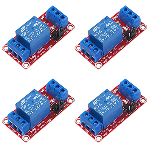 AEDIKO 4pcs Relay Module DC 12V Relay Board 1 Channel with Optocoupler Isolation Support High or Low Level Trigger