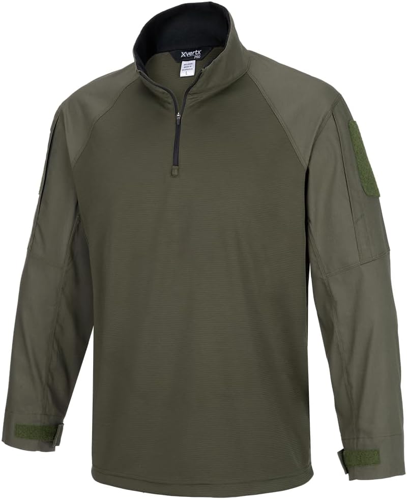 Vertx Recon Flex Combat Shirt - Men's Long Sleeve Semi-Compression Tech, Mini-Ripstop, Bicep Pockets, Quarter-Zip Collar