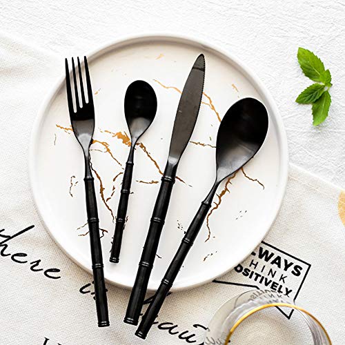Genérico Juego De Cubiertos De Acero Inoxidable, Cubiertos Duraderos De Acero Inoxidable 304, Juego De Cubiertos De 16 Piezas, Cubiertos para Banquetes De Boda, Cuchillo (Black，Gold)