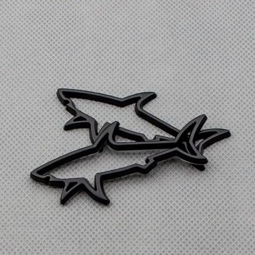 Image of 2pcs Metal Hollow Shark Logo Side Wing Door Fish Car Rear Lid Trunk Badge 3D Sticker Emblem (Matte Black)