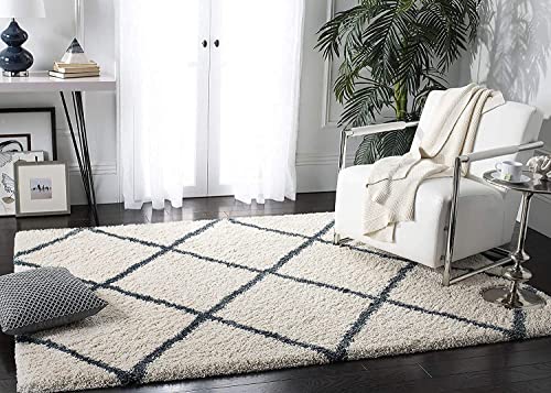 Image of Shaggy Carpet for Home 10 x 14 Feet Ultra-Soft, Thick, and Stylish Shag Texture Ideal for Living Room, Bedroom, or Office - Easy to Clean and Perfect (White Blue,)