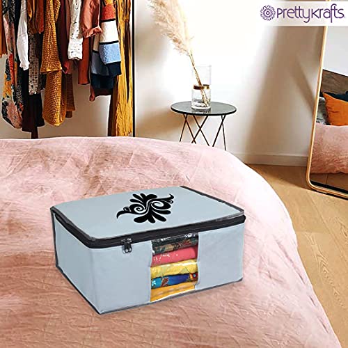 Image of PrettyKrafts Large Saree Cover With Creative Prints, Wardrobe Organiser, Clothes Cover & Storage, Zip Closure and Transparent Window | Clothes Storage Bag | Set of 3, Grey | Size: 40 x 35 x 20 cm