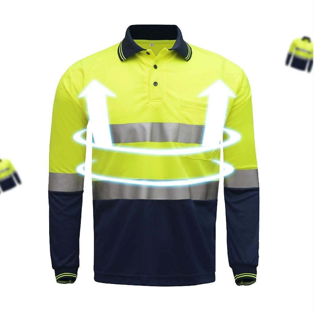 Alta Visibilidad Hi Vis Ropa de Trabajo, Traje reflectante nocturno, chaleco reflectante de seguridad de tela con efecto ojo de pájaro, camiseta de manga larga de color amarillo fluorescente, mono de