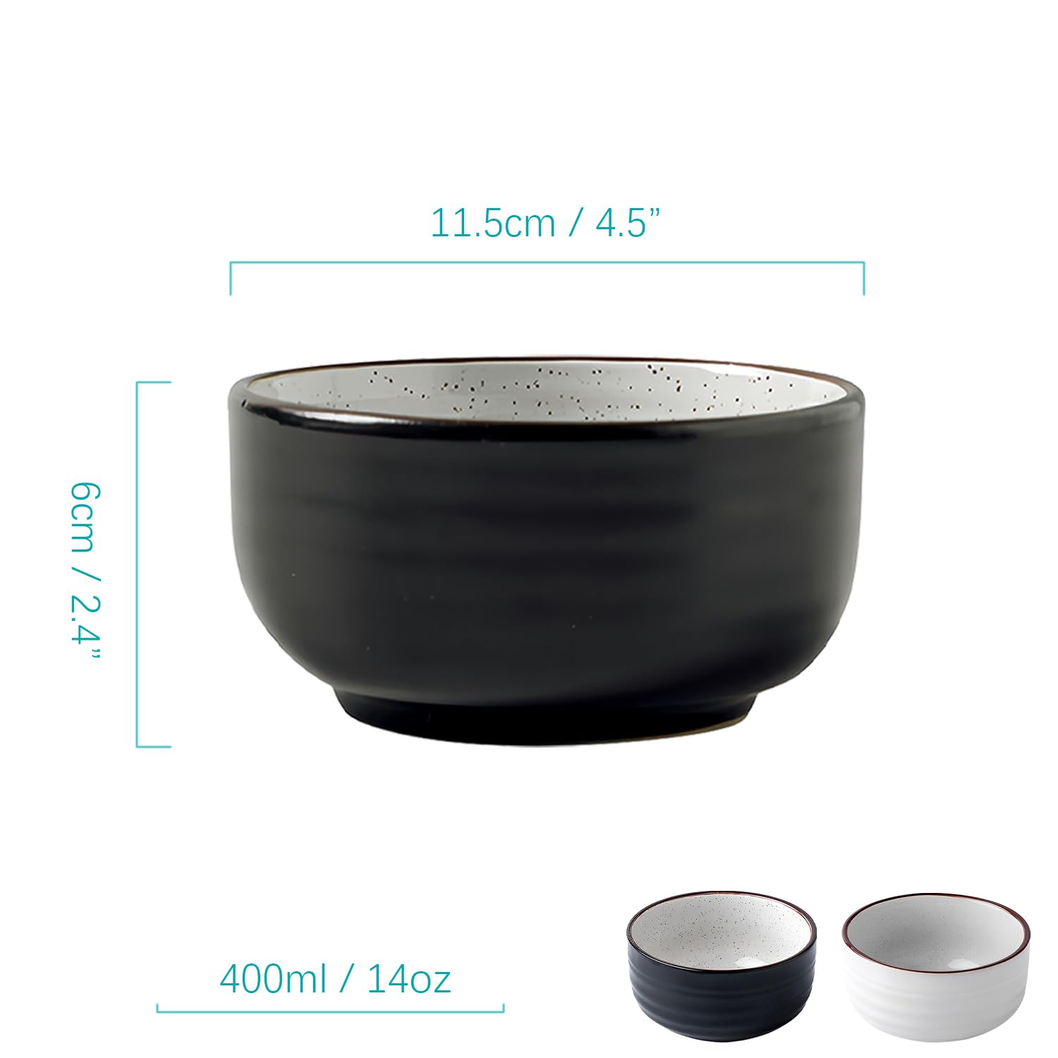 Große Müslischüssel-Set, Suppenschüsseln, mikrowellengeeignet, Reisschalen, Frühstücksschalen, Keramik-Müslischalen (Schwarz, 4 Stück)