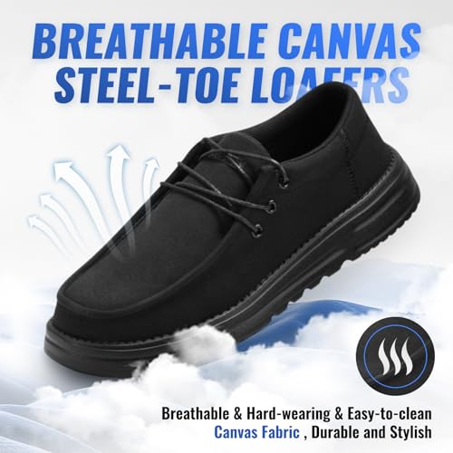 Image of Furuian Steel Toe Shoes for Men Low-top Safety Work Shoes for Men Lightweight Steel Toe Sneakers Comfortable Canvas Work Loafers Zapatos De Trabajo para Hombres