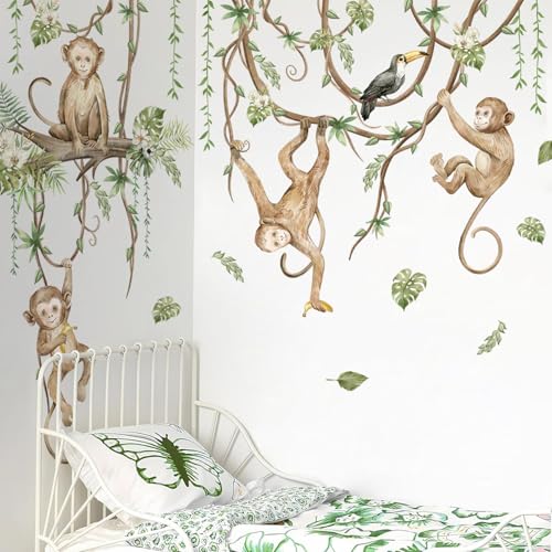 Vinilos decorativos 3D monos en enredadera para pared miniatura 6