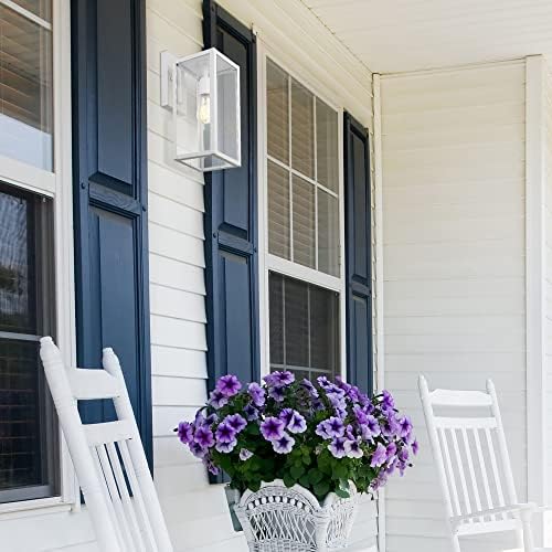 Globe Electric 44836 Bowery 1-Light Outdoor Indoor Wall Sconce, Matte White, Clear Glass Shade - 1