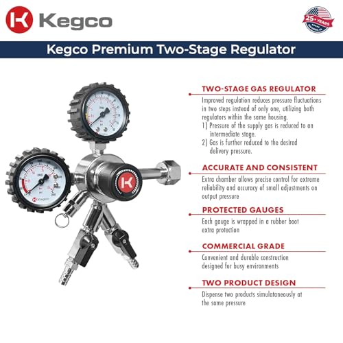Image of Kegco Premium Commercial Grade Dual Gauge Two Product CO2 Draft Beer Regulator