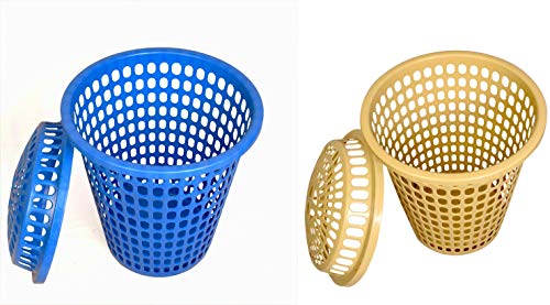 Image of 2 Laundry Basket with Lid, Cap - Durable Unbreakable 50L (Blue, Cream)
