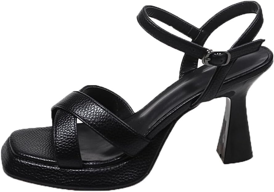 Women's Buckle Ankle Strap Open Toe Heeled Sandals 3.5 Inches Comfort Dress Party Shoes