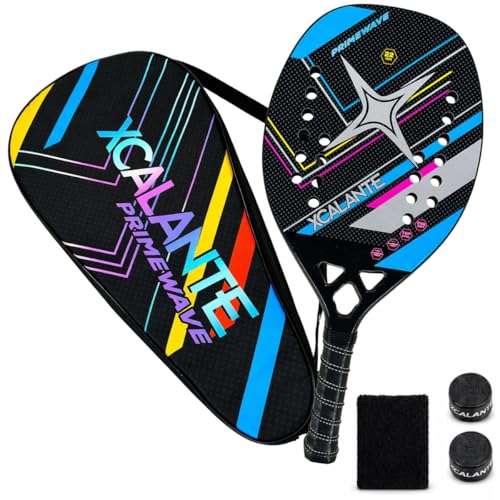 Raquete Beach Tennis 22mm Kit Completo com Capa Protetora Overgrip e Munhequeira Leve Controle e Conforto Iniciante Intermediário - Primewave (Preta)