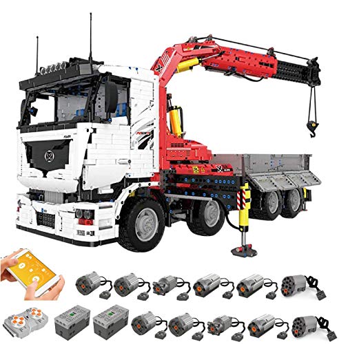 Foxcm Technischer RC Truck mit Pneumatischem Kran, Großer Ferngesteuerter LKW mit 11 Motoren, 8238 Teile Bauset…
