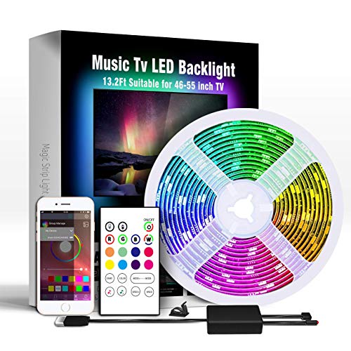Miume 13.2Ft Music LED Strip Lights for 48-60 inch TV, RGB USB Powered TV Led Backlight with APP Control,TV Led Back Light Kit for Flat Screen TV,PC…