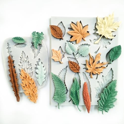 2PCS Leaf Silicone Molds, Tree Leaves Shape Cake Fondant Mold, 3D Unique Chocolate Candy Jello...