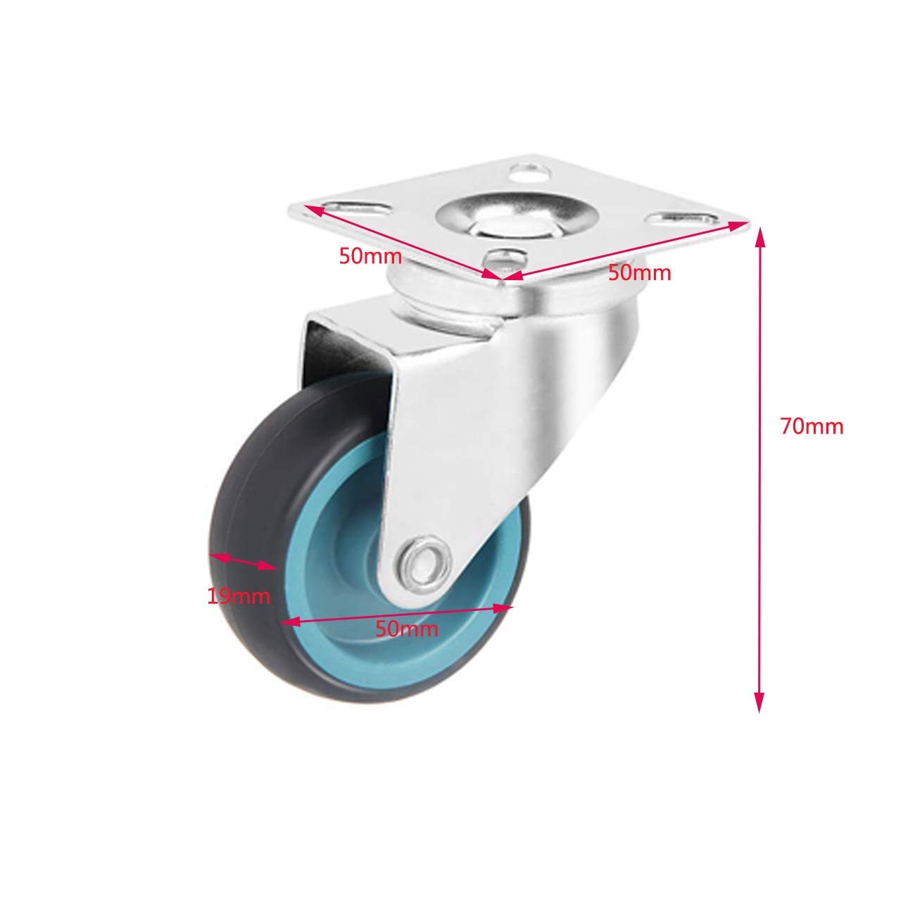 Lot de 12 Roulettes pour Meubles, 50mm Roulettes Pivotantes Roulette de Transport, Roulette Charges Lourdes Roue Pivotante à 360°, 50 kg par Roue
