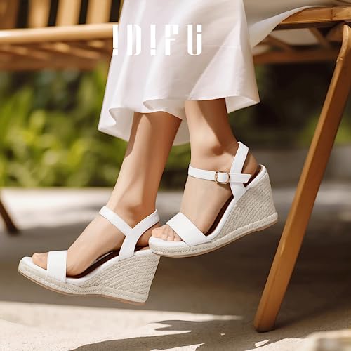 Image of IDIFU IN4 Espadrille Wedge Sandals for Women Open Toe Ankle Strap Platform Wedges Heels Causal Summer Wedge Shoes Comfortable Espadrilles Wedges