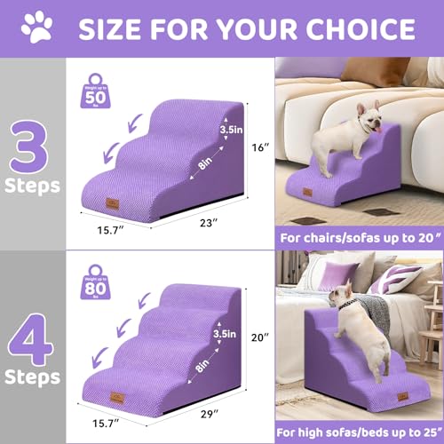 Zerbuger Dog Ramp and Stair for Bed 16\" H-20 H,3-Step Cat Stair for Sofa and Chair,4-Step Dog Ramp for High Bed and Window,Durable Nonslip Fabric Stair for Indoor (Purple-16 H, Pet Friendly, 3) - Thumbnail 7