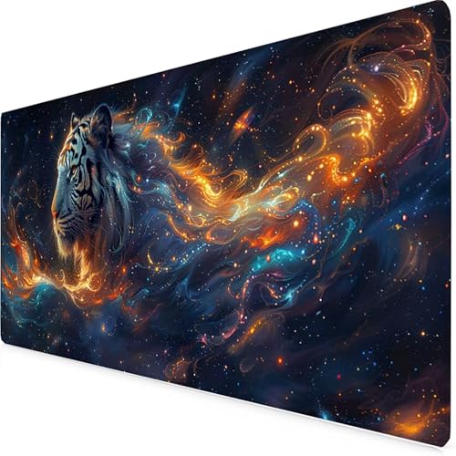 Tapis Souris XXL 120 x 60 cm, Tapis de Souris Noir sous Main Bureau Tigre Mouse Pad avec 3MM Bords Cousus, Imperméable Base en Caoutchouc Antidérapant Surface Accessoire Bureau pour Gaming -yym250990