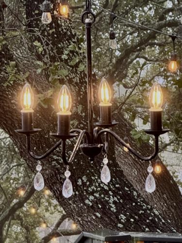 Image of Outdoor 12V Plug-in 4-Light Farmhouse Chandelier, Curved Arm