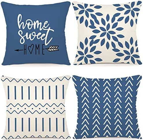 YCOLL Pillow Covers 18x18 Set of 4, Modern Sofa Throw Pillow Cover, Decorative Outdoor Linen Fabric Pillow Case for Couch Bed Car 45x45cm (Light Blue, 18x18,Set of 4)