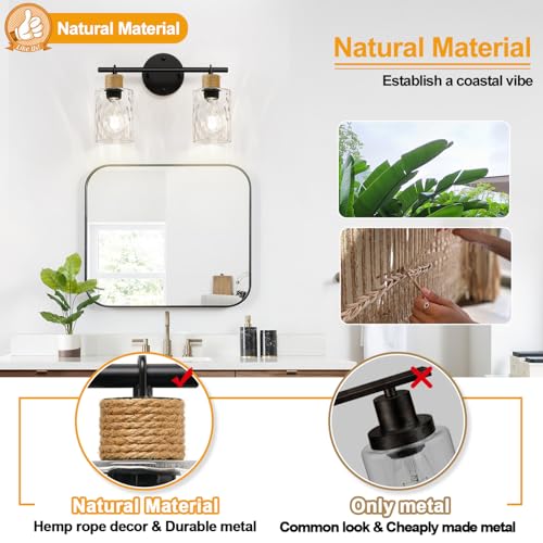 Image of MOKATNG Bathroom Light Fixtures, 2-Light Coastal Vanity Lights with Crystal Glass Shade, Brown and Gold Bathroom Wall Lamp for Mirror Kitchen Hallway Cabinet