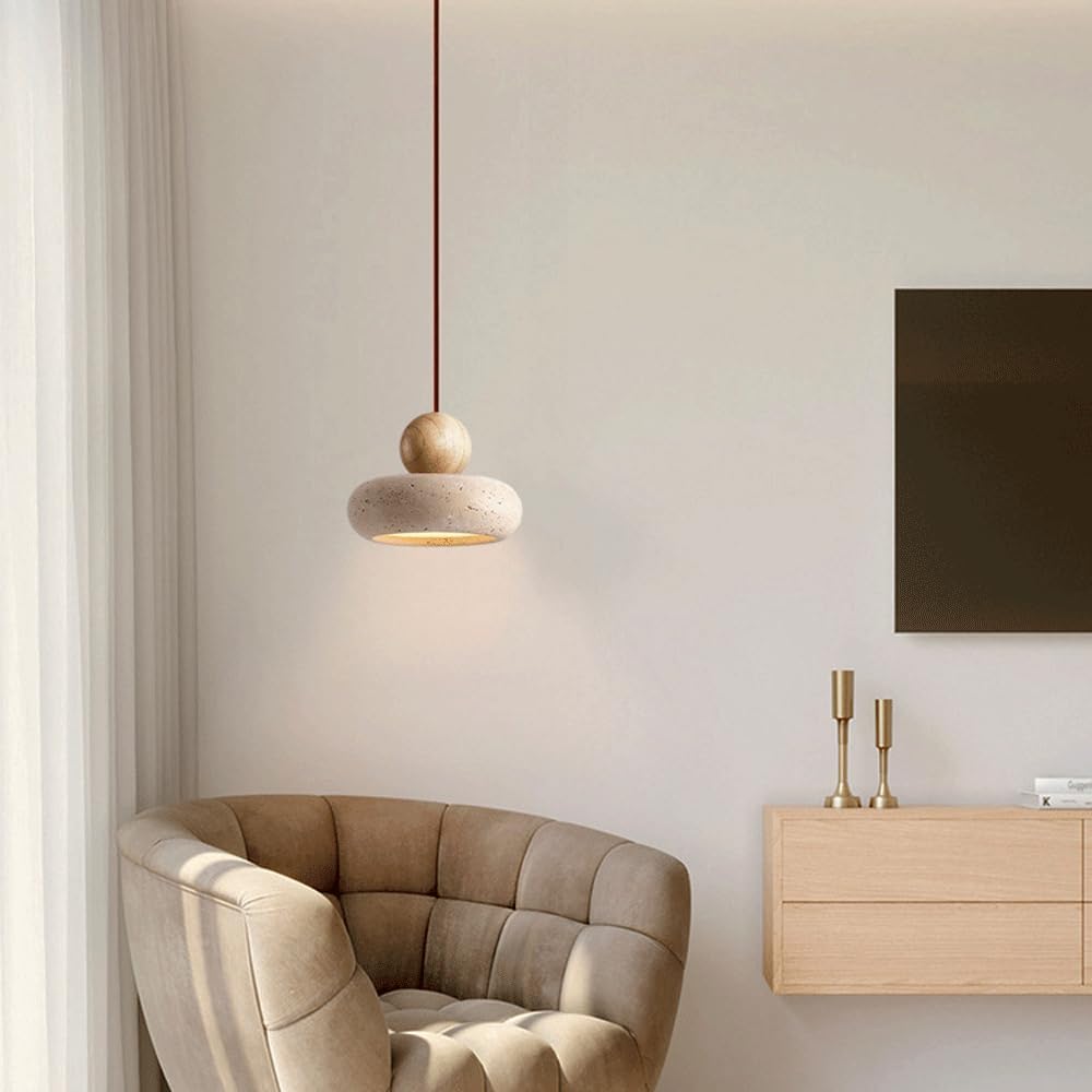Piccola Lampada a Sospensione in travertino Giallo, lampadario a Sospensione sul Comodino in Stile Wabi-Sabi, plafoniere a LED Vintage per Sala da Pranzo, Bar, Cucina, 3000K - Luci Calde