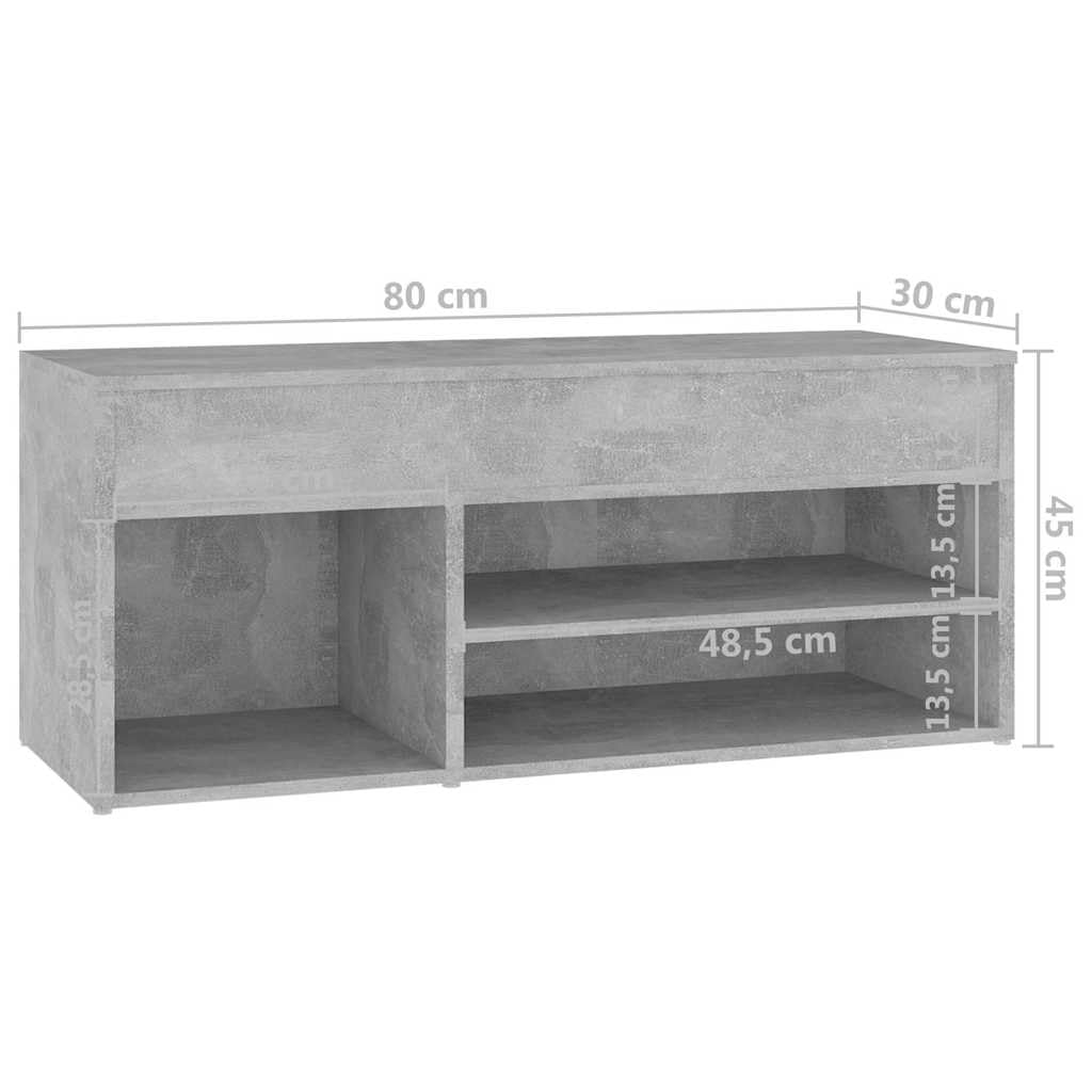 Panca per scarpe con cassetto, legno composito grigio cemento, 80x30x45 cm