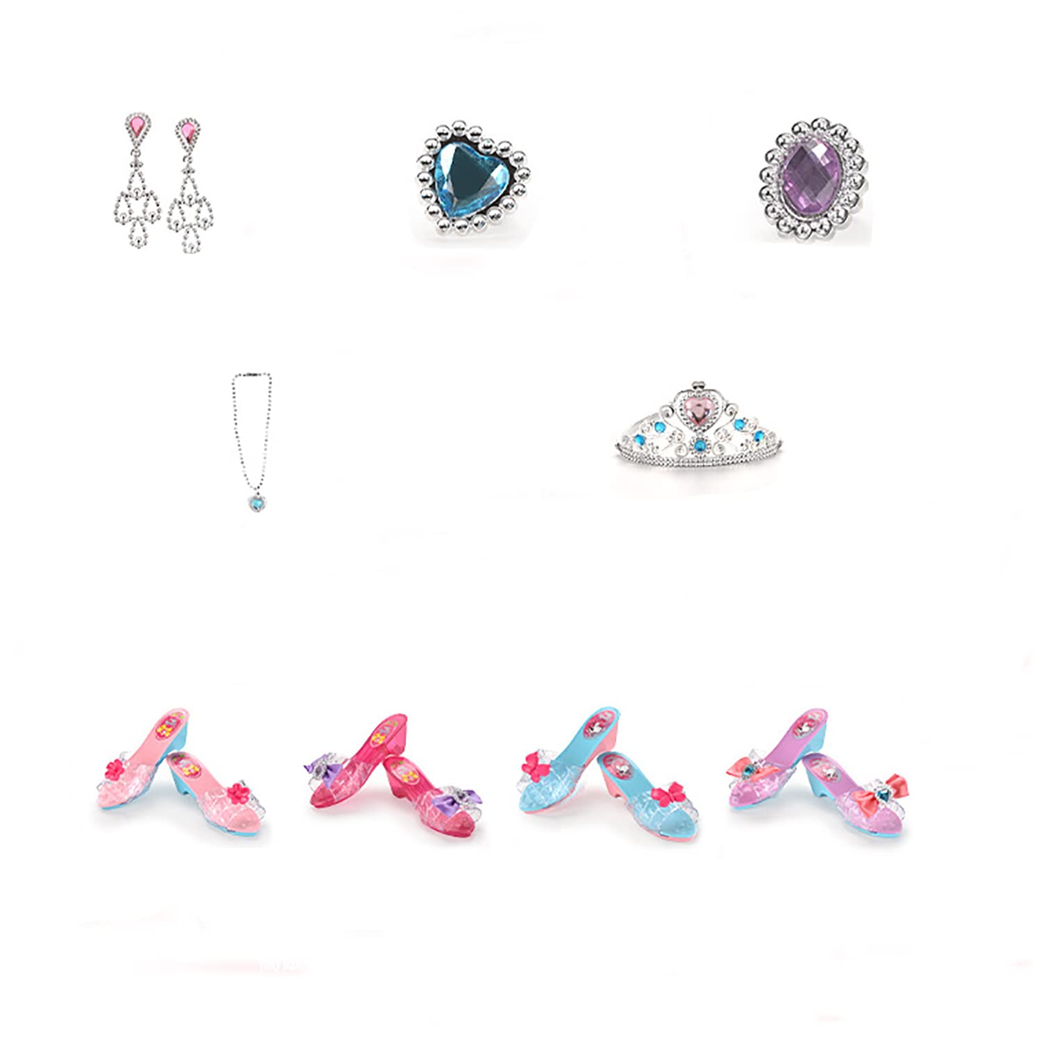 Princess Jewelry Boutique Dress Up and Elegant Shoe(4 Pairs of Girls Heels Shoes),Role Play Fashion Accessories of Crowns, Necklaces, Bracelets, Rings,Girls Beauty Gift Toys for Age 2-6 Year Old (A)